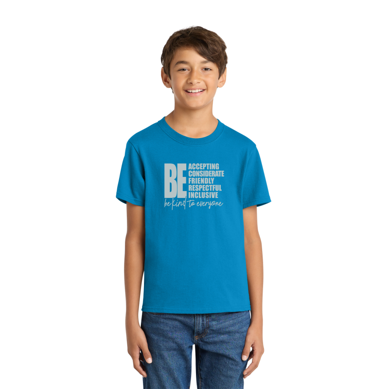 PC54Y Port & Company® Core Blend Tee; FULL FRONT LOGO BE KIND; BACK SCHOOL LOGO; SAPPHIRE; 3RD GRADE; YOUTH SIZES         PC54Y Port & Company® Core Blend Tee; FULL FRONT LOGO BE KIND; BACK SCHOOL LOGO; SAPPHIRE; 3RD GRADE; YOUTH SIZES