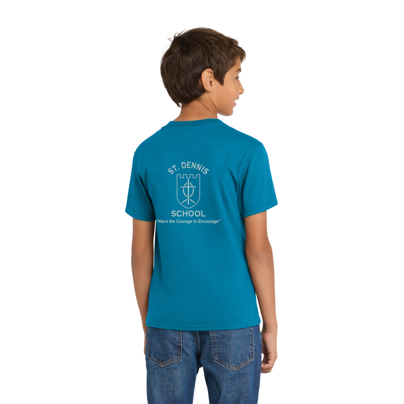 PC54Y Port & Company® Core Blend Tee; FULL FRONT LOGO BE KIND; BACK SCHOOL LOGO; NEON BLUE; 4K; YOUTH SIZES         PC54Y Port & Company® Core Blend Tee; FULL FRONT LOGO BE KIND; BACK SCHOOL LOGO; NEON BLUE; 4K; YOUTH SIZES