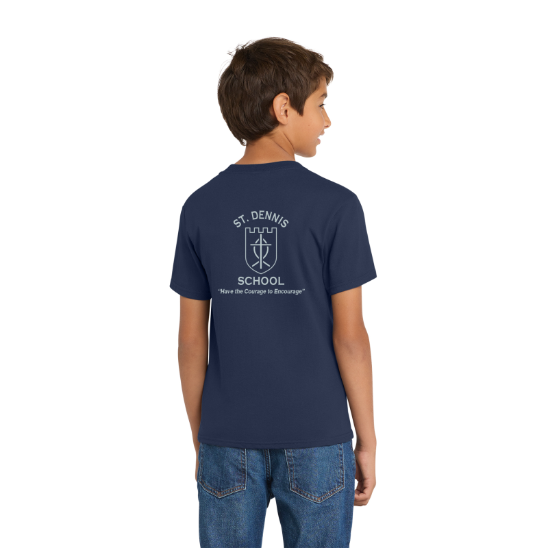 PC54Y Port & Company® Core Blend Tee; FULL FRONT LOGO BE KIND; BACK SCHOOL LOGO; NAVY; 4TH GRADE; YOUTH SIZES         PC54Y Port & Company® Core Blend Tee; FULL FRONT LOGO BE KIND; BACK SCHOOL LOGO; NAVY; 4TH GRADE; YOUTH SIZES