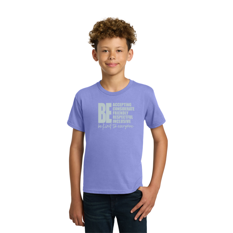 PC54Y Port & Company® Core Blend Tee; FULL FRONT LOGO BE KIND; BACK SCHOOL LOGO; VIOLET; 5K; YOUTH SIZES         PC54Y Port & Company® Core Blend Tee; FULL FRONT LOGO BE KIND; BACK SCHOOL LOGO; VIOLET; 5K; YOUTH SIZES