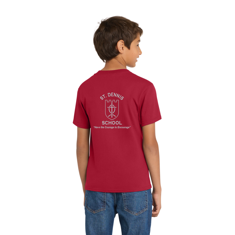 PC54 Port & Company® Core Blend Tee; FULL FRONT LOGO BE KIND; BACK SCHOOL LOGO; RED; 6TH GRADE; ADULT SIZES         PC54 Port & Company® Core Blend Tee; FULL FRONT LOGO BE KIND; BACK SCHOOL LOGO; RED; 6TH GRADE; ADULT SIZES