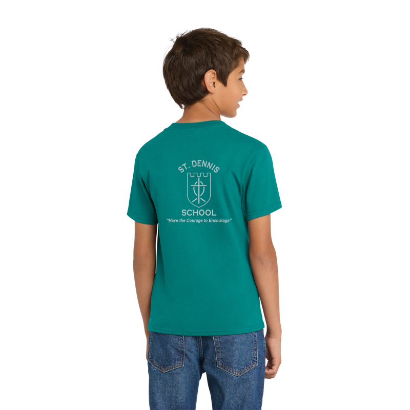 PC54Y Port & Company® Core Blend Tee; FULL FRONT LOGO BE KIND; BACK SCHOOL LOGO; BRIGHT AQUA; 7TH GRADE; YOUTH SIZES         PC54Y Port & Company® Core Blend Tee; FULL FRONT LOGO BE KIND; BACK SCHOOL LOGO; BRIGHT AQUA; 7TH GRADE; YOUTH SIZES