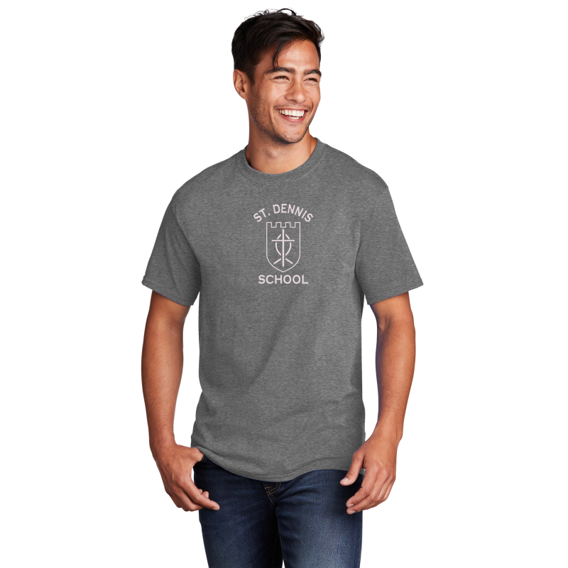         PC54 Port & Company® Core Blend Tee; FULL FRONT SILVER PRINT LOGO 