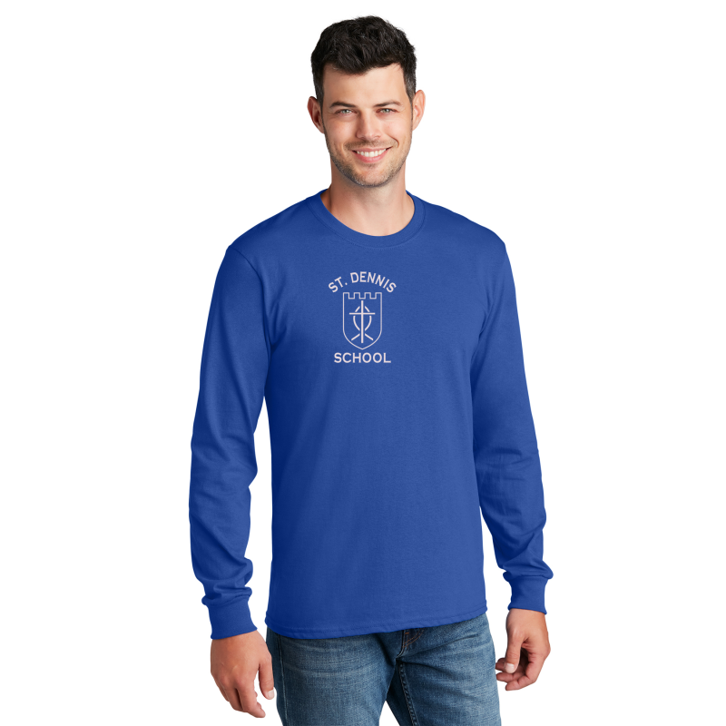  PC54LS Port & Company® Long Sleeve Core Cotton Tee; FULL FRONT SILCER PRINTLOGO