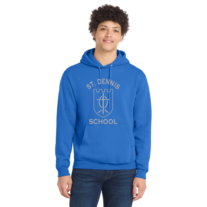PC78H Port & Company® Core Fleece Pullover Hooded Sweatshirt; FULL FRONT SIVER ST. DENNIS LOGO   PC78H Port & Company® Core Fleece Pullover Hooded Sweatshirt; FULL FRONT SIVER ST. DENNIS LOGO